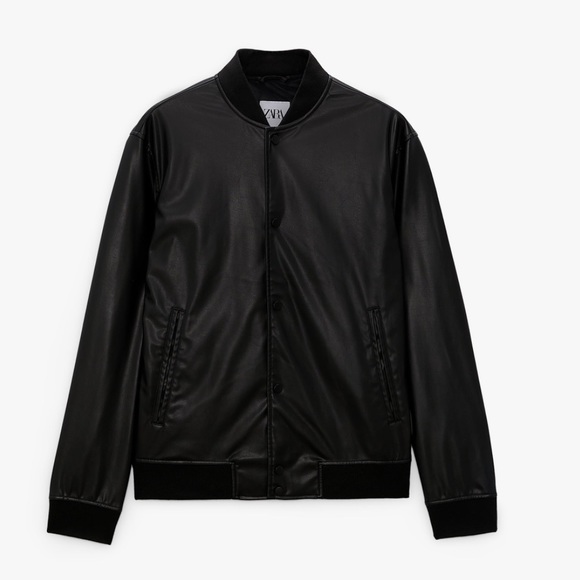 Zara Other - ZARA FAUX LEATHER BOMBER JACKET Long sleeve jacket with a ribbed collar.